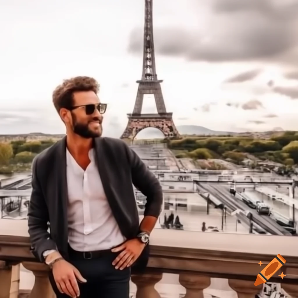 Man in Paris streets with Eiffel Tower in background