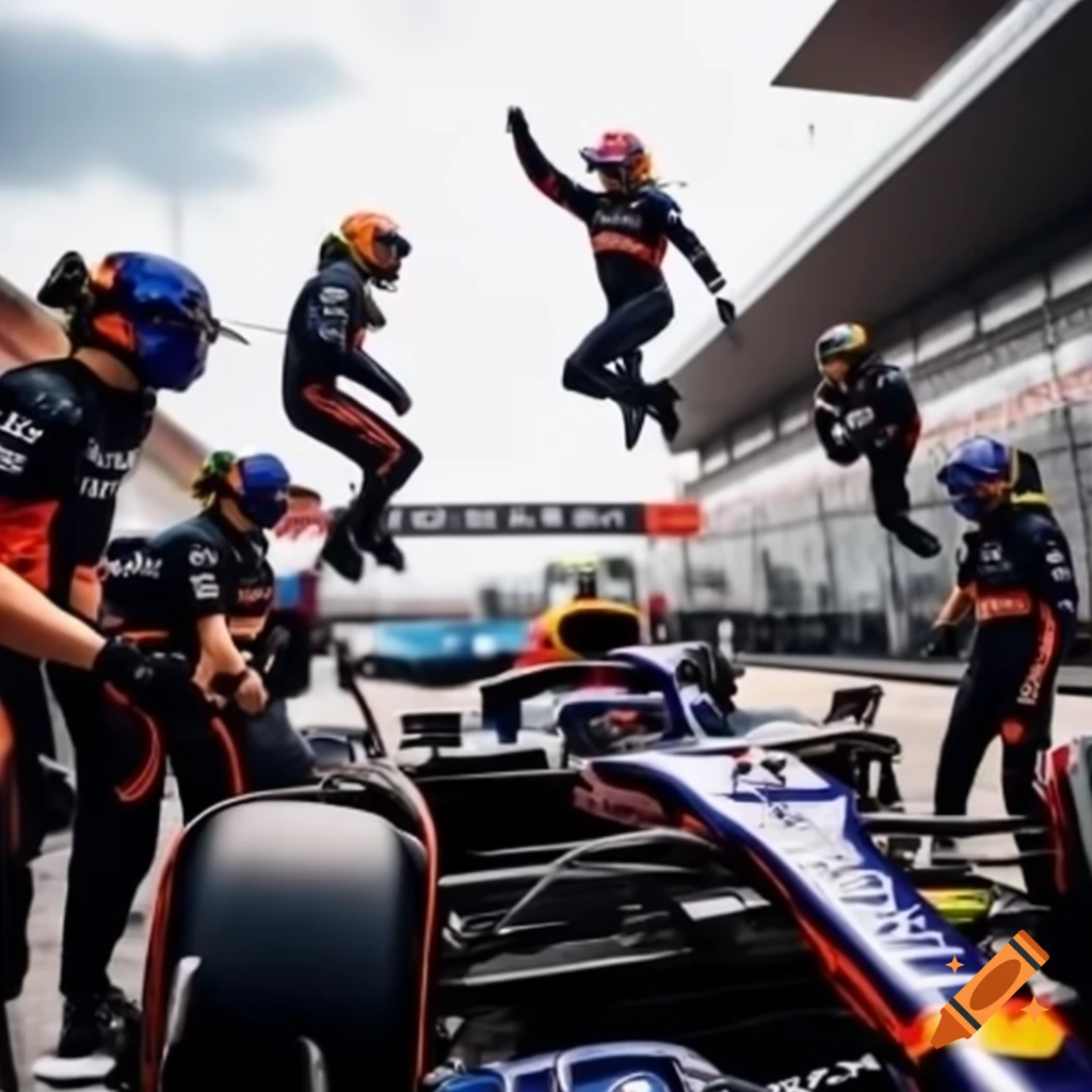 F1 driver jumping in racing car during competition
