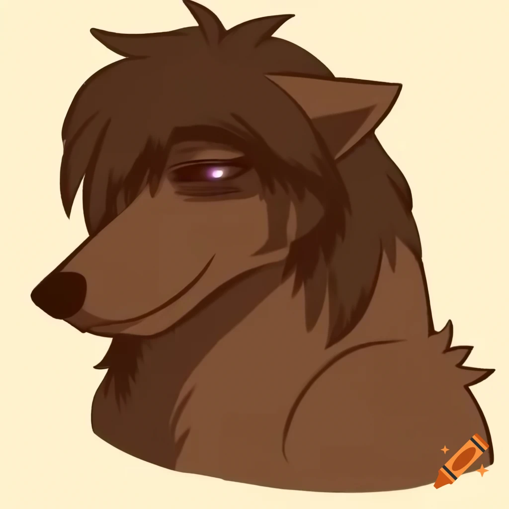 Anthropomorphic brown dog with hypnotic gaze