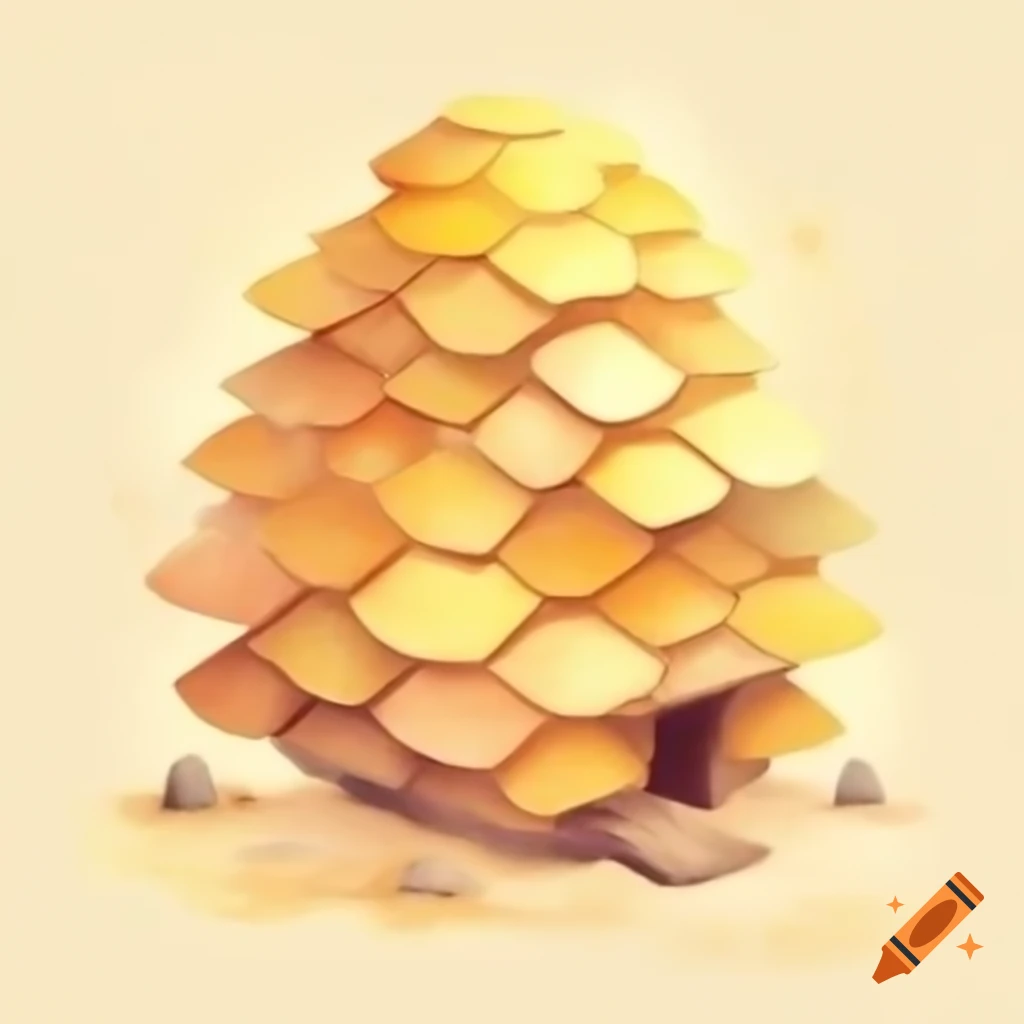 Watercolor beehive in warm yellow and brown storybook style