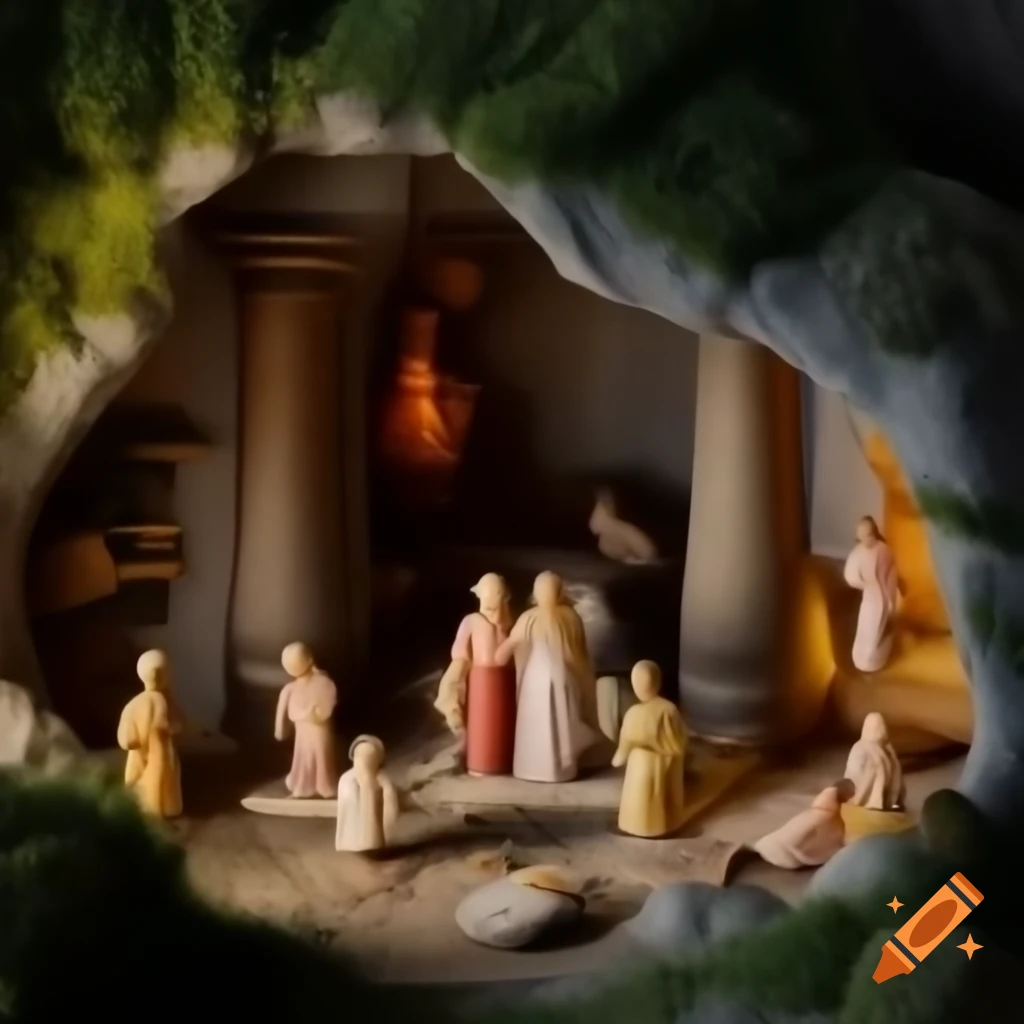 Miniature figurines illustrating Plato's allegory of the cave