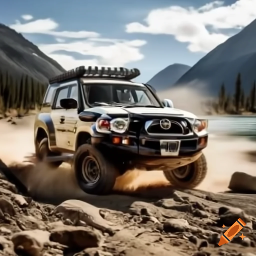 Toyota Land Cruiser 95 series offroading by mountain lake