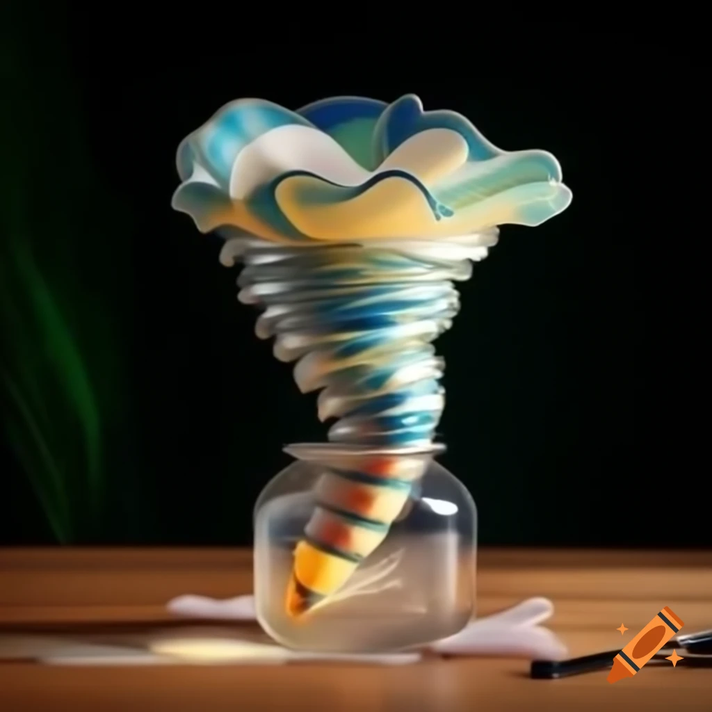 Picasso-style tornado above glass jar