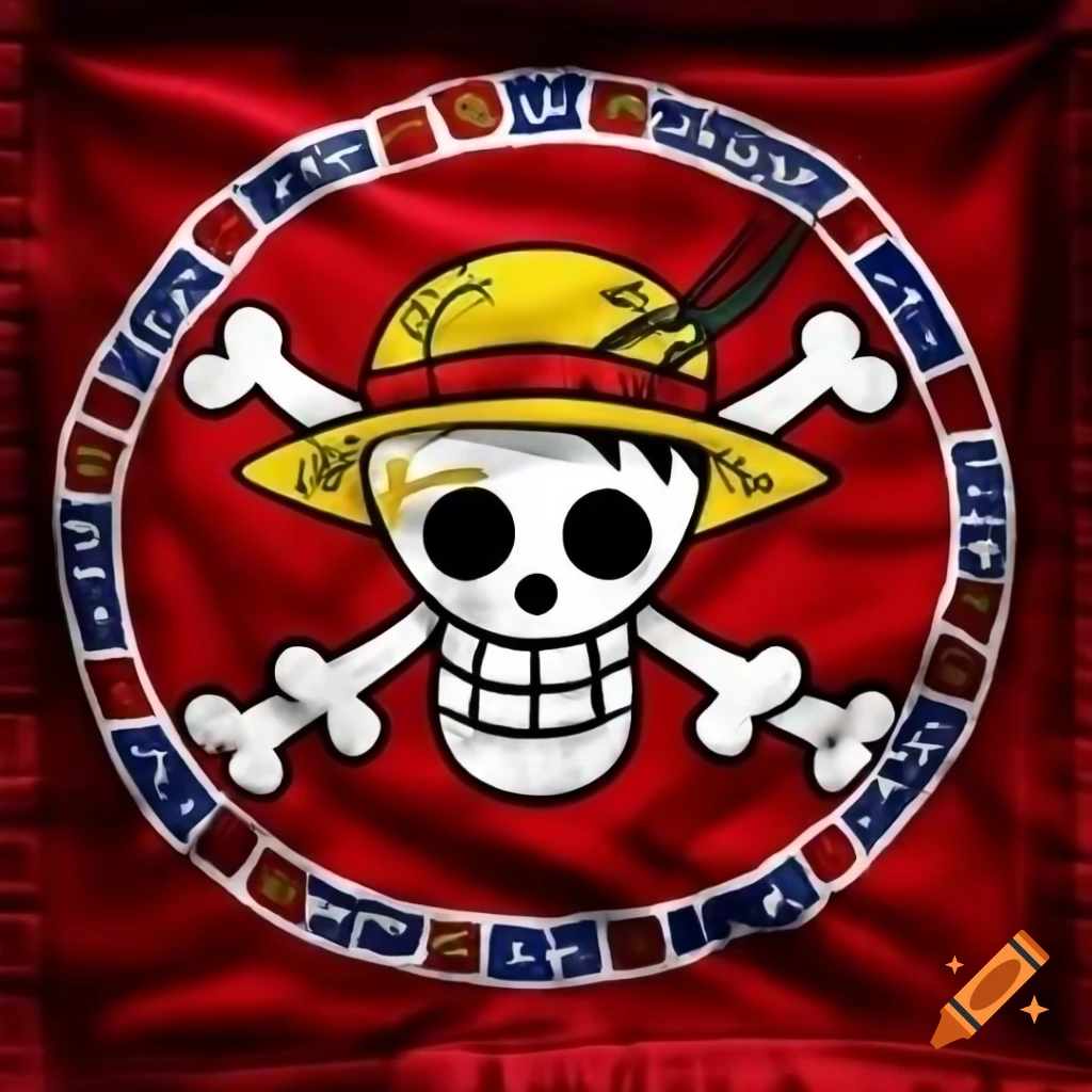 One Piece pirate flag featuring Luffy's insignia and four emperors' symbols