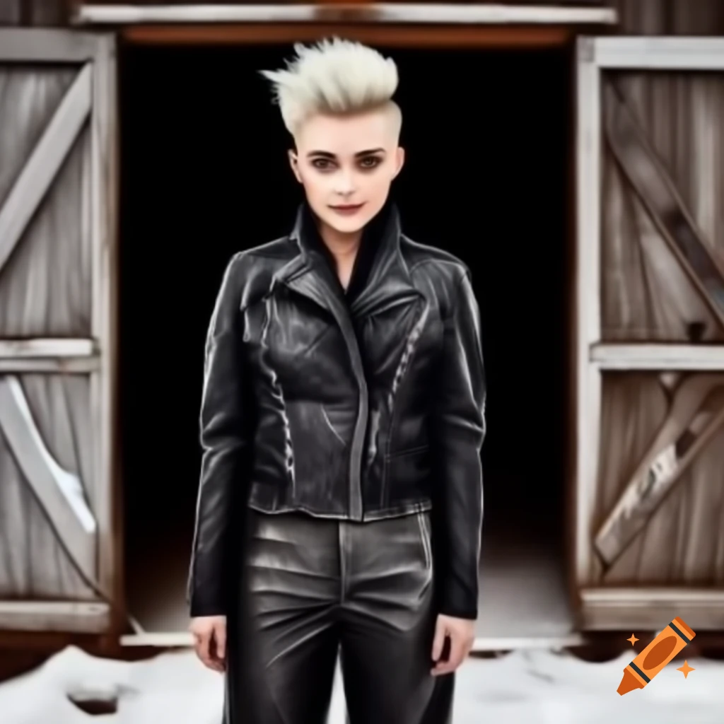 Punk-rocker with mohawk hairstyle and leather jacket in relaxed pose