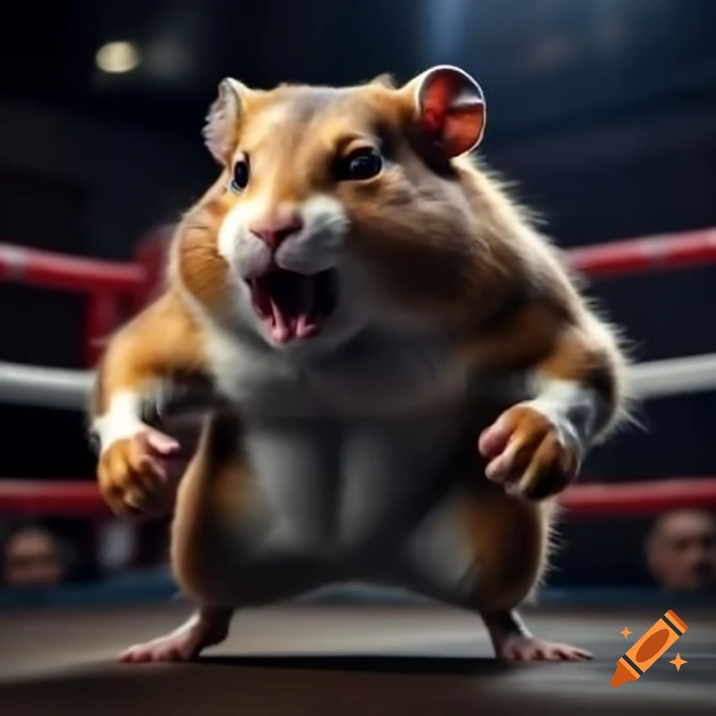 Close-up view of muscular hamster boxing with dramatic angle