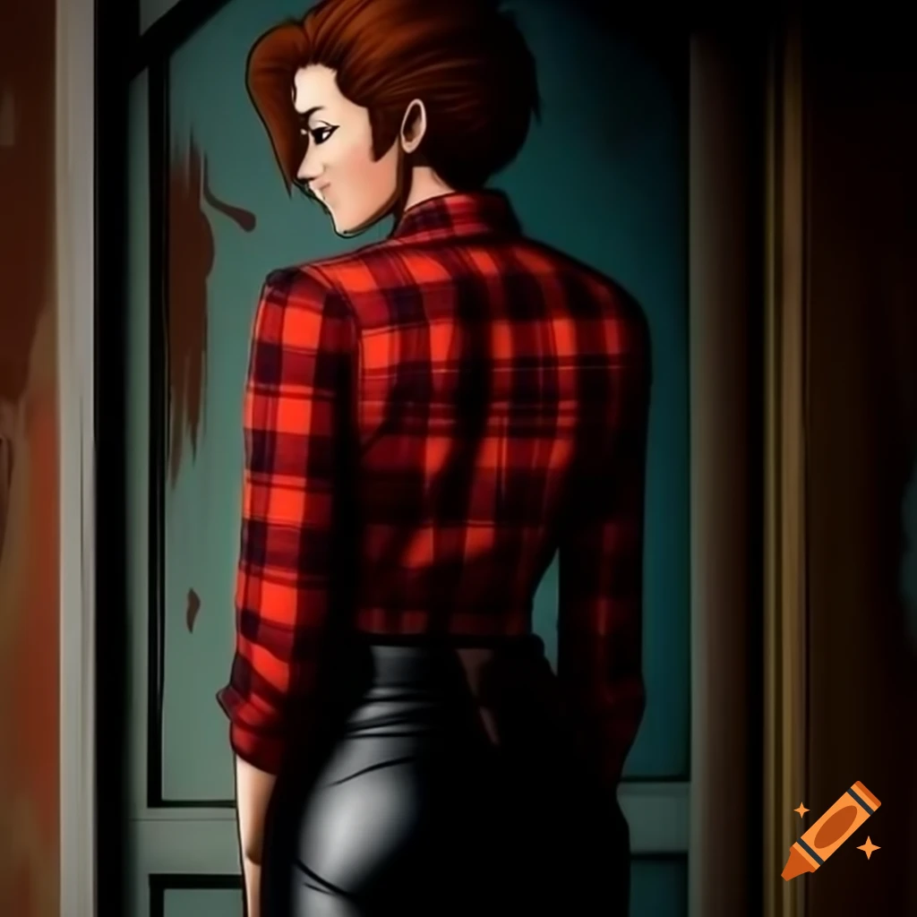 Punk rocker with mohawk hairstyle wearing plaid shirt and leather trousers, high-angle closeup