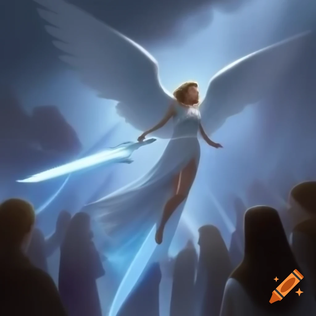 Giant angel wielding ice greatsword, inspired by Magic: The Gathering
