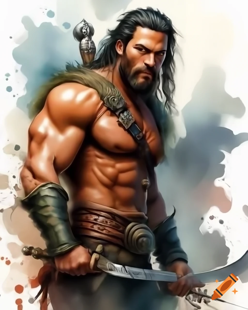 Conan the Barbarian depicted in watercolor style