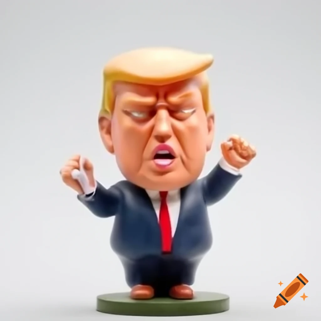 Satirical bobblehead of an angry figure with bloody streaks and gauze covering ear