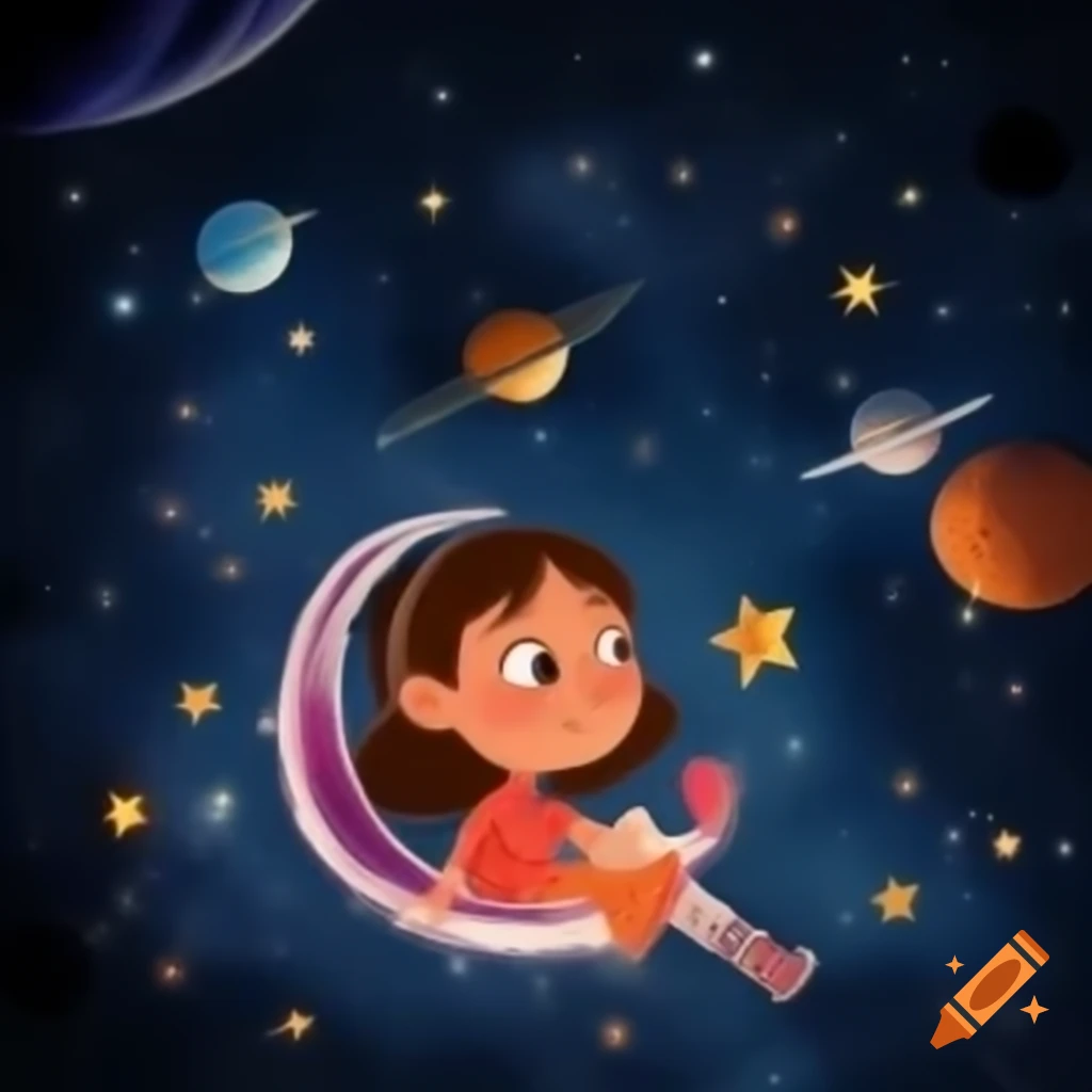 Girl floating in the middle of space