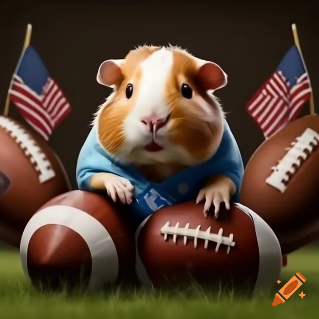 Guinea pig gesturing and holding an American football in digital art style