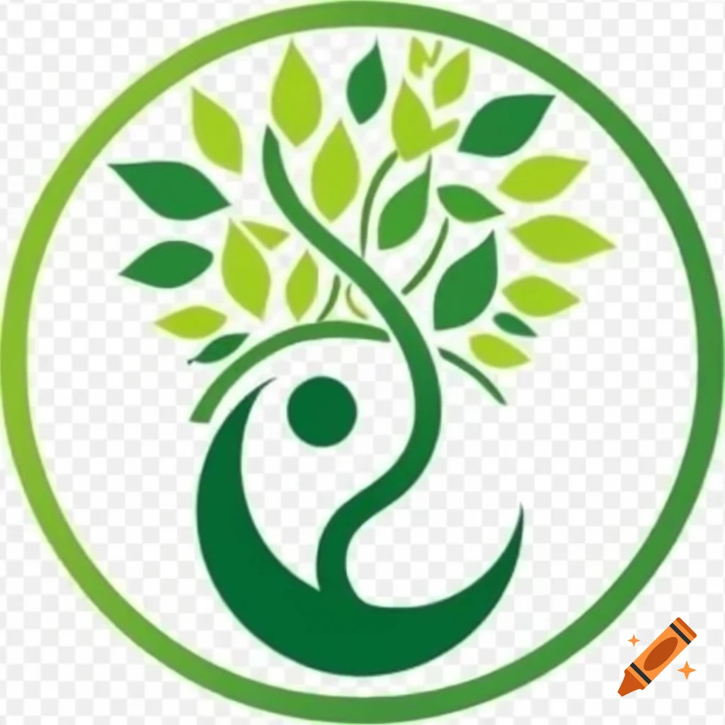 Yin yang symbol integrated with tree logo featuring green leaves