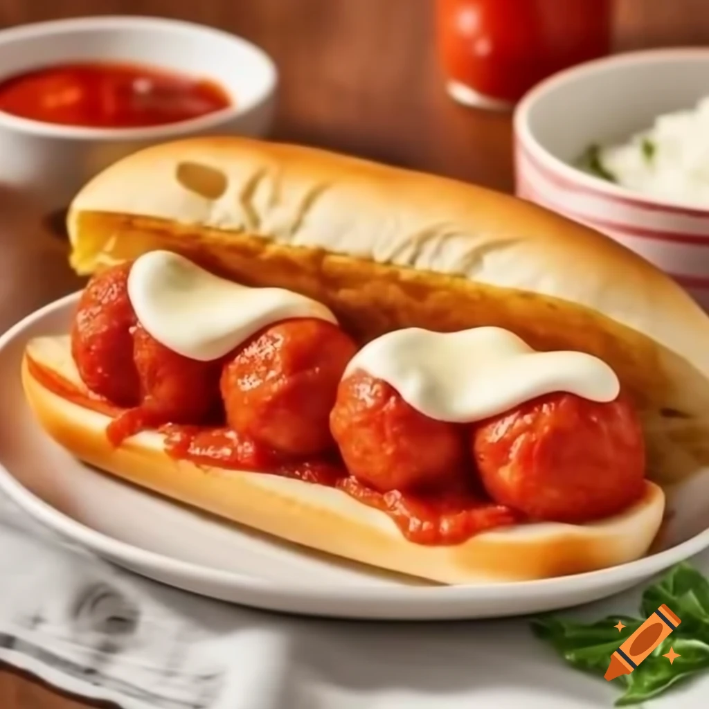 Meatball sub sandwich with marinara sauce and mozzarella cheese