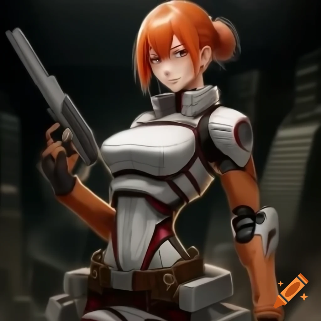 Anime robot girl in MAPPA art style inspired by Jujutsu Kaisen and Attack on Titan