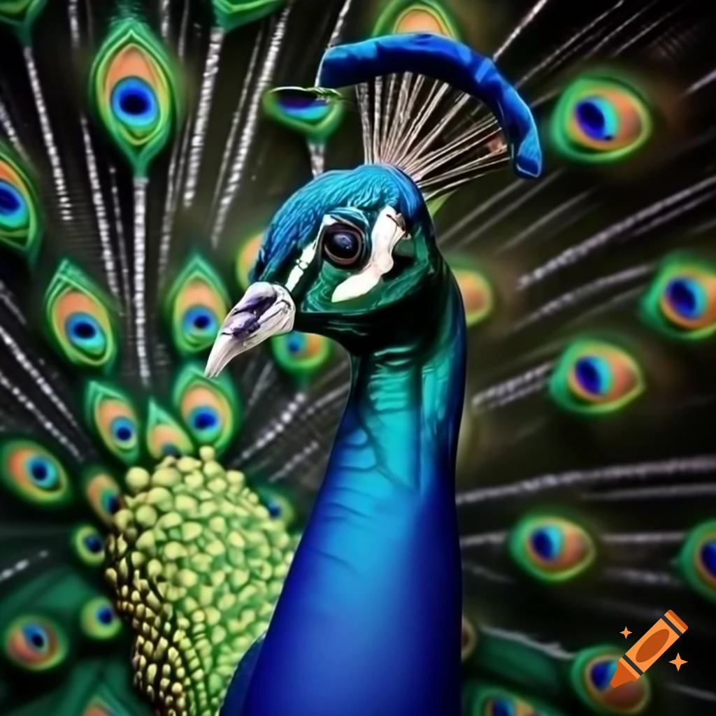 Peacock displaying colorful feather designs