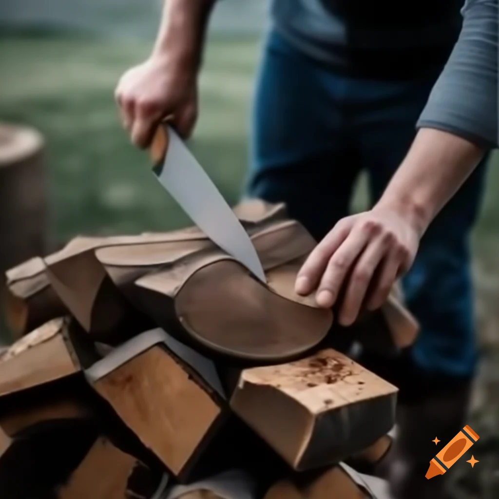 Father chopping firewood in outdoor setting