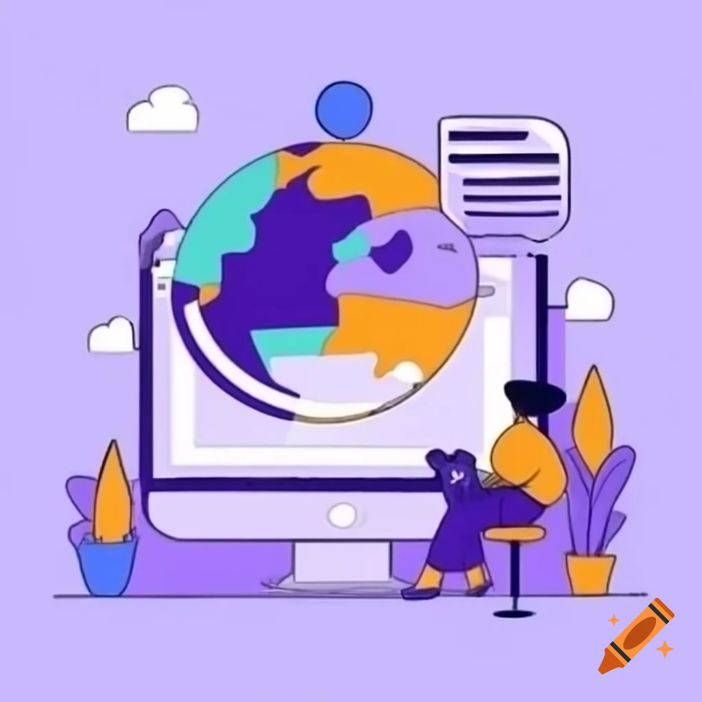 Person using computer with vibrant purple, blue, green, and orange colors representing global impact