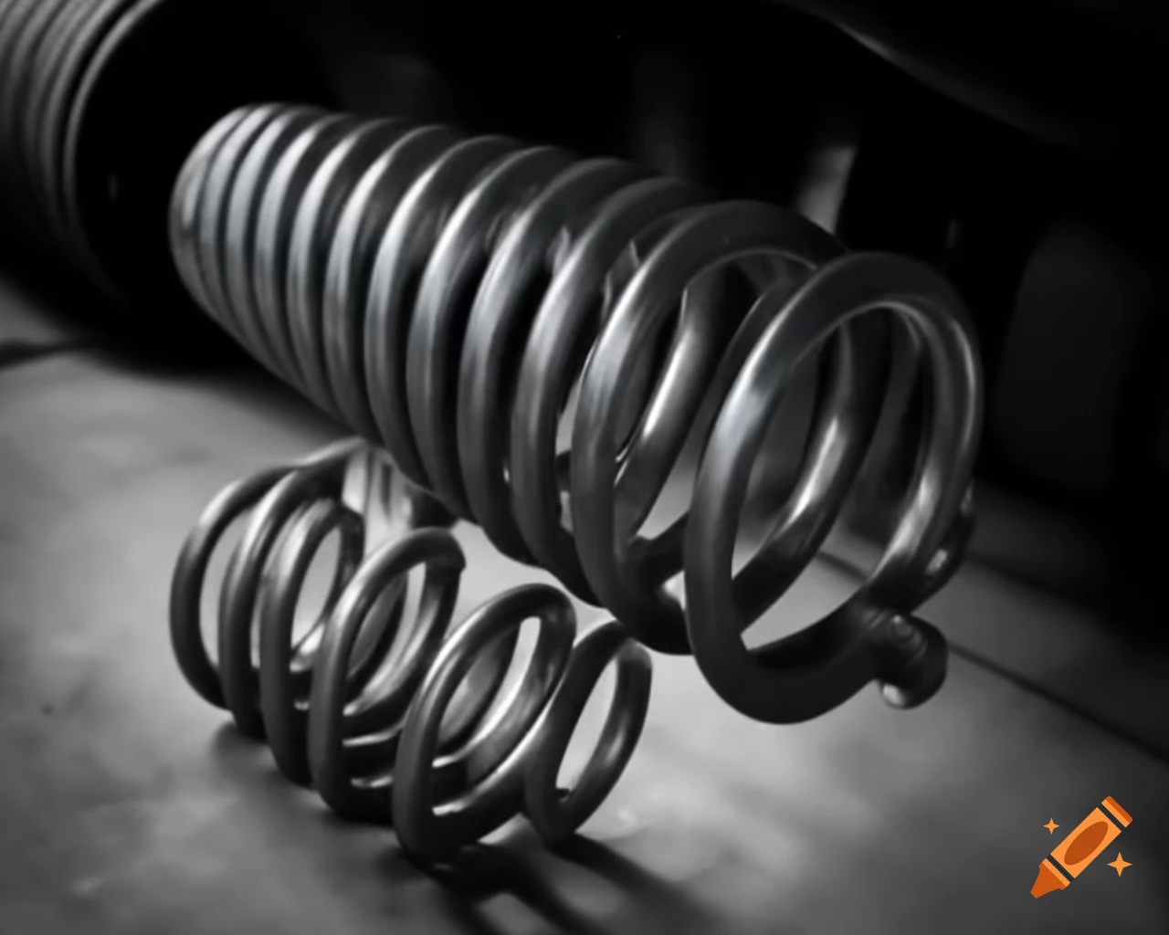 Large metal springs with one carrying a mass, demonstrating physics concepts