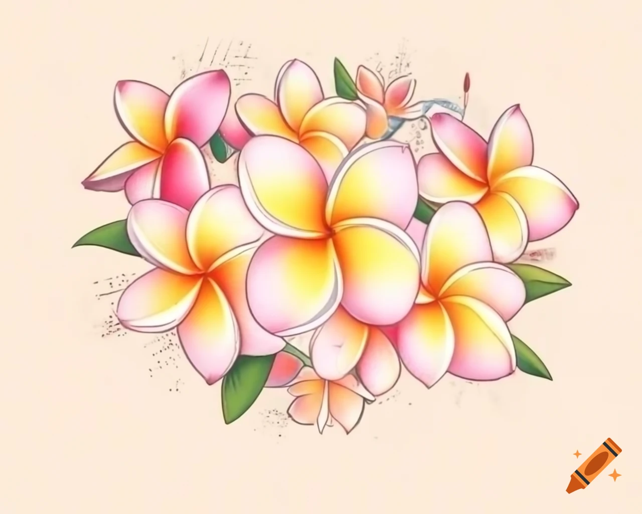 Delicate tiara crafted from colorful frangipani flowers in storybook style