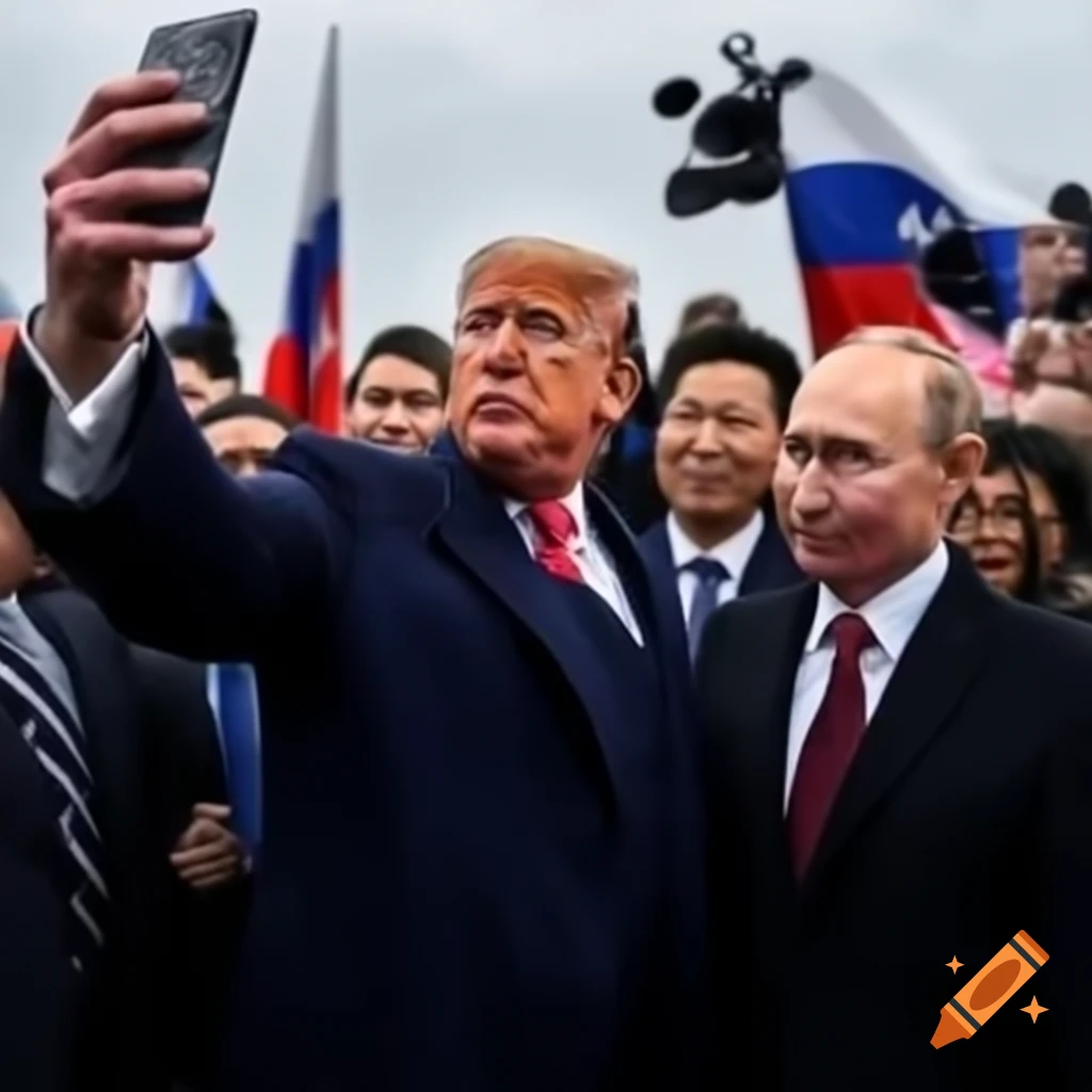 Selfie featuring political leaders Putin, Trump, and Kim Jong Un