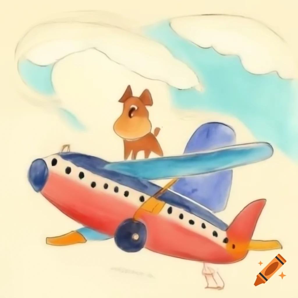 Hand-drawn dog on airplane designed for kids under three