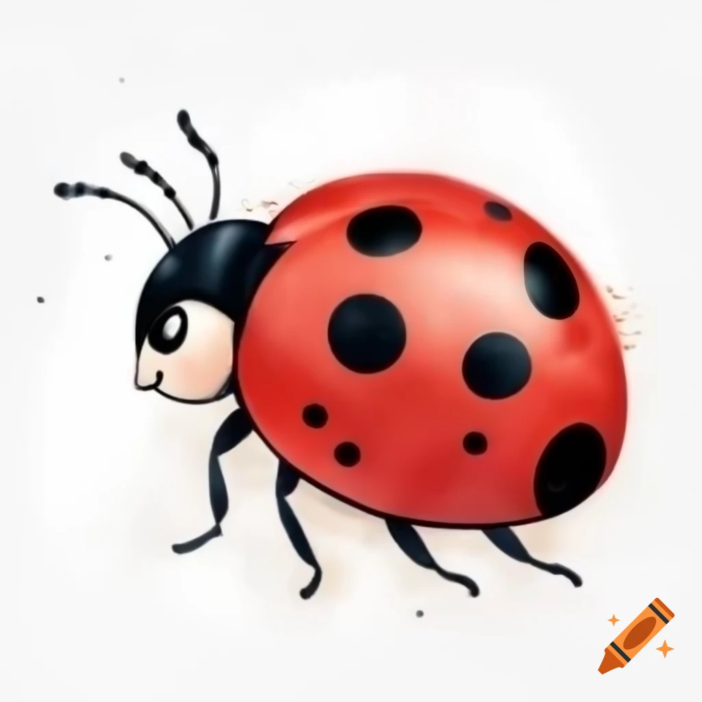 Cartoony ladybug on white background, watercolor style