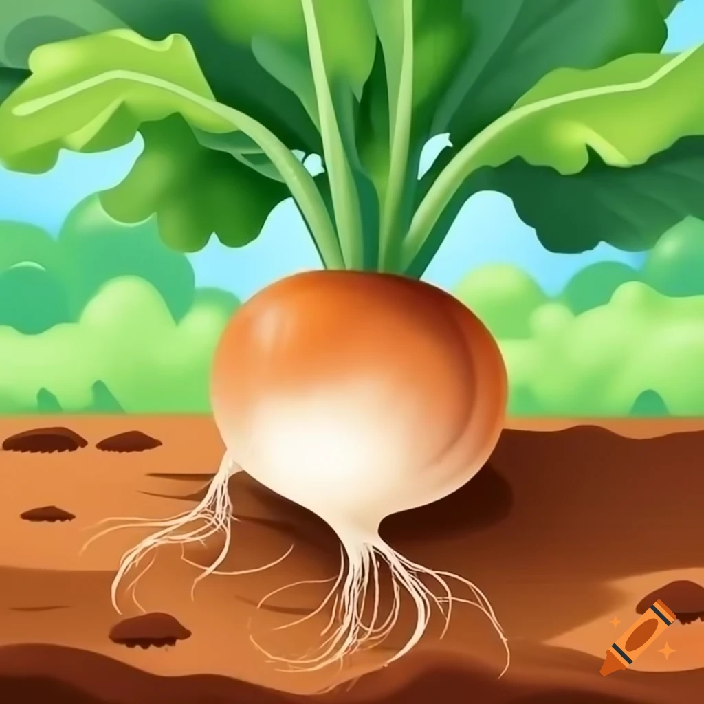 Large turnip growing in the soil