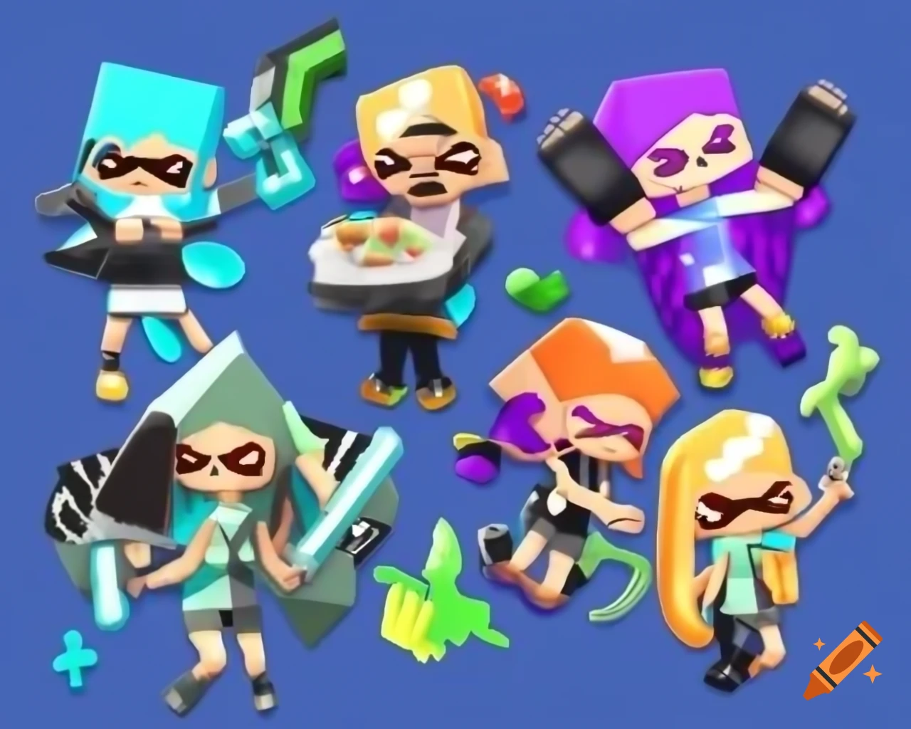 Creative mashup of minecraft and splatoon art style on craiyon