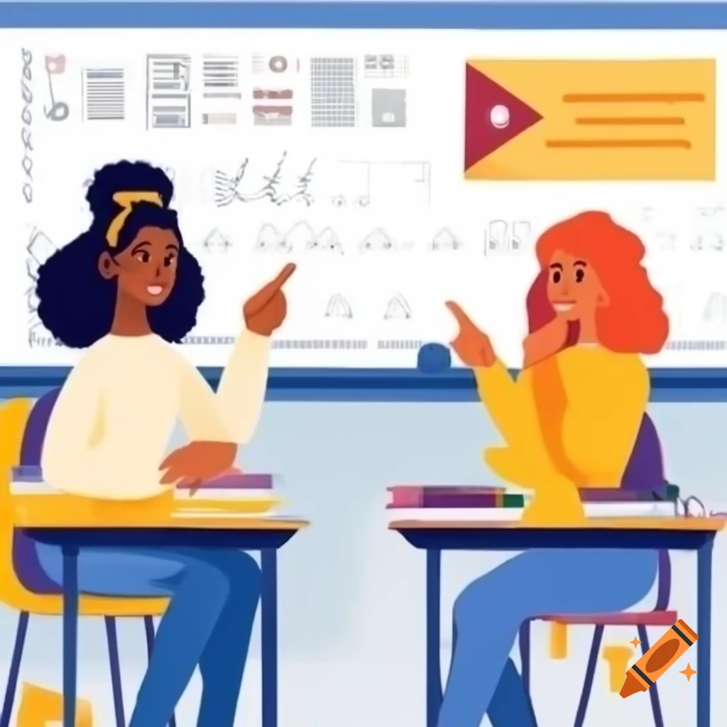 Two college classmates engaged in conversation during Spanish course activity