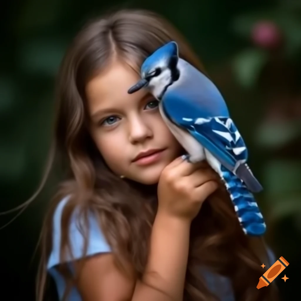 Girl holding a blue jay bird