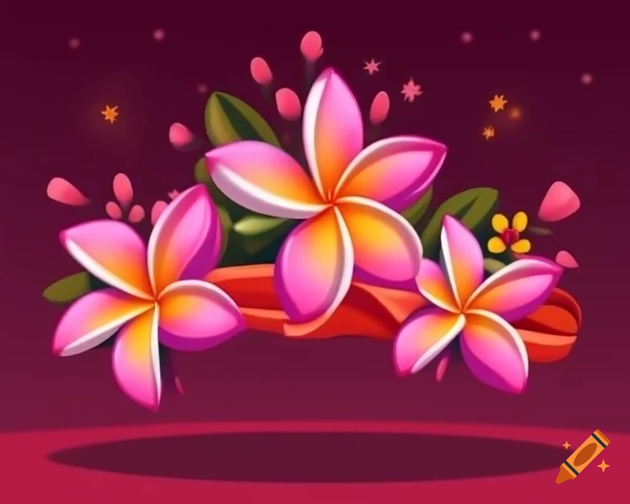 Colorful frangipani lei tiara in storybook style
