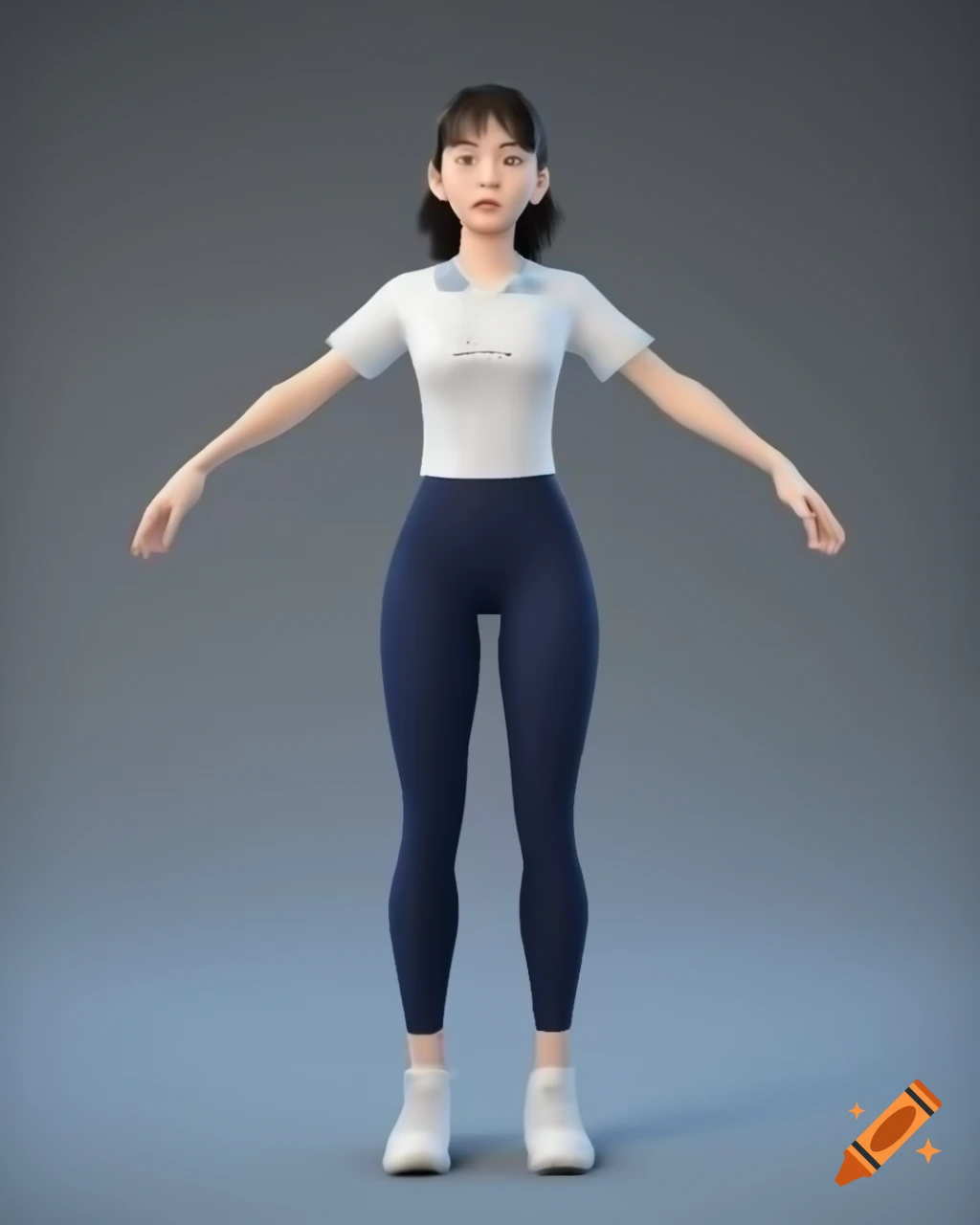 3D full-length portrait of a cute Chinese woman in sports attire, anime style, transparent background