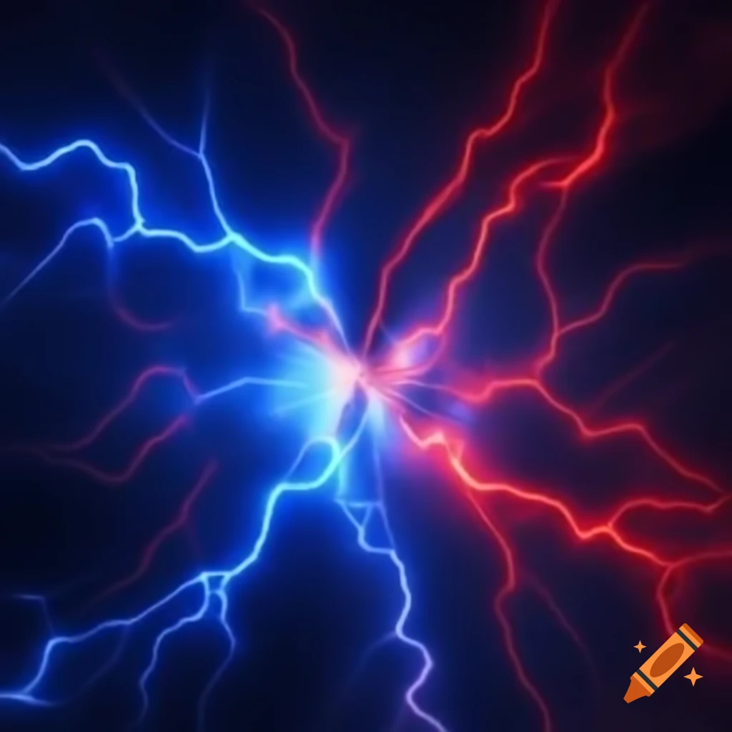 Sky background with blue and red thunderbolts
