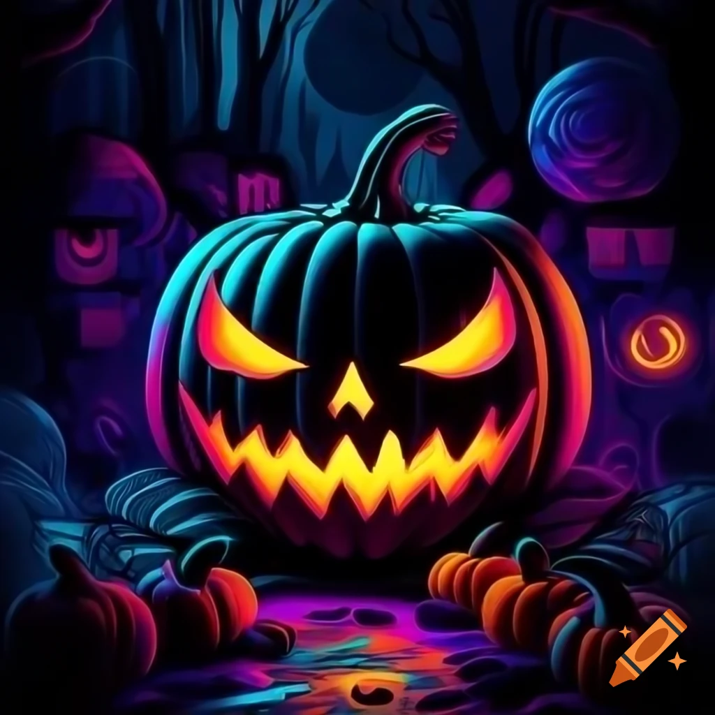 Hypnotic Halloween pumpkin illustration in psychedelic style by Dan Mumford