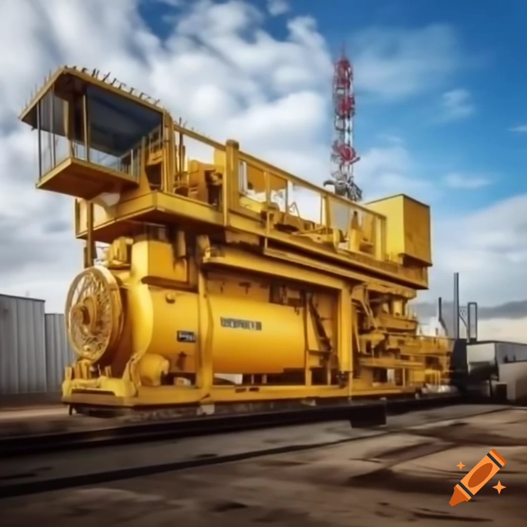 Gigantic yellow diesel generator replacing Eiffel Tower in Paris