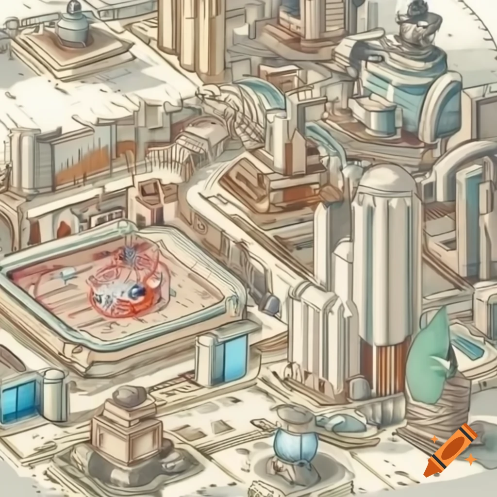 Cityscape designed with buildings resembling various types of cells