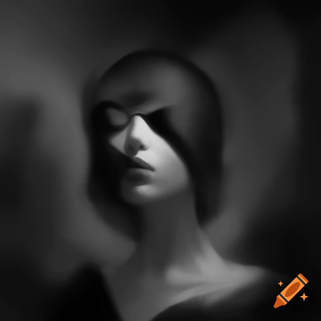 Monochrome surrealist artwork featuring abstract elements