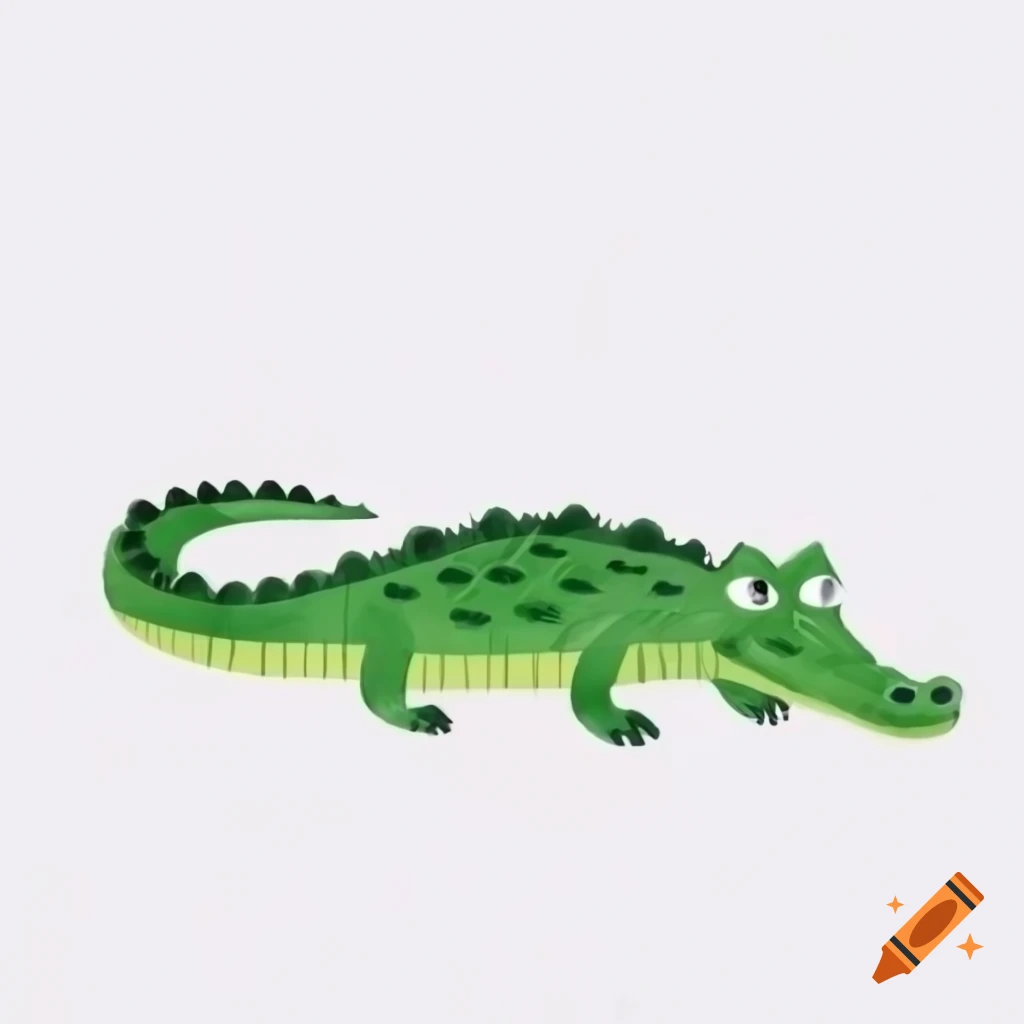 Cartoon-style crocodile on white background, watercolor