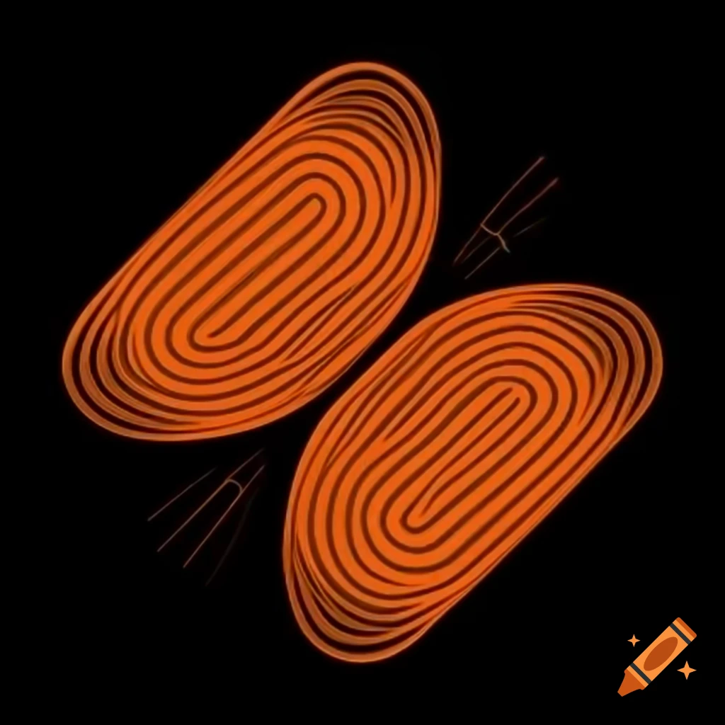 Minimalist abstract vector design with symmetry, orange on black background