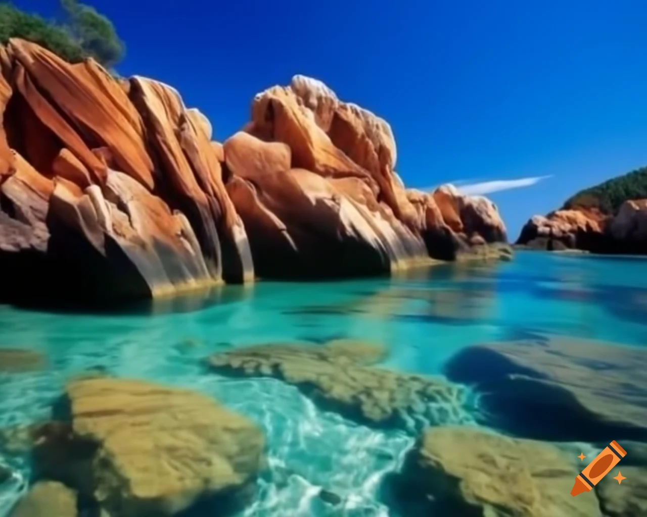 Crystal clear Australian beach with beautiful rocks and water reflections
