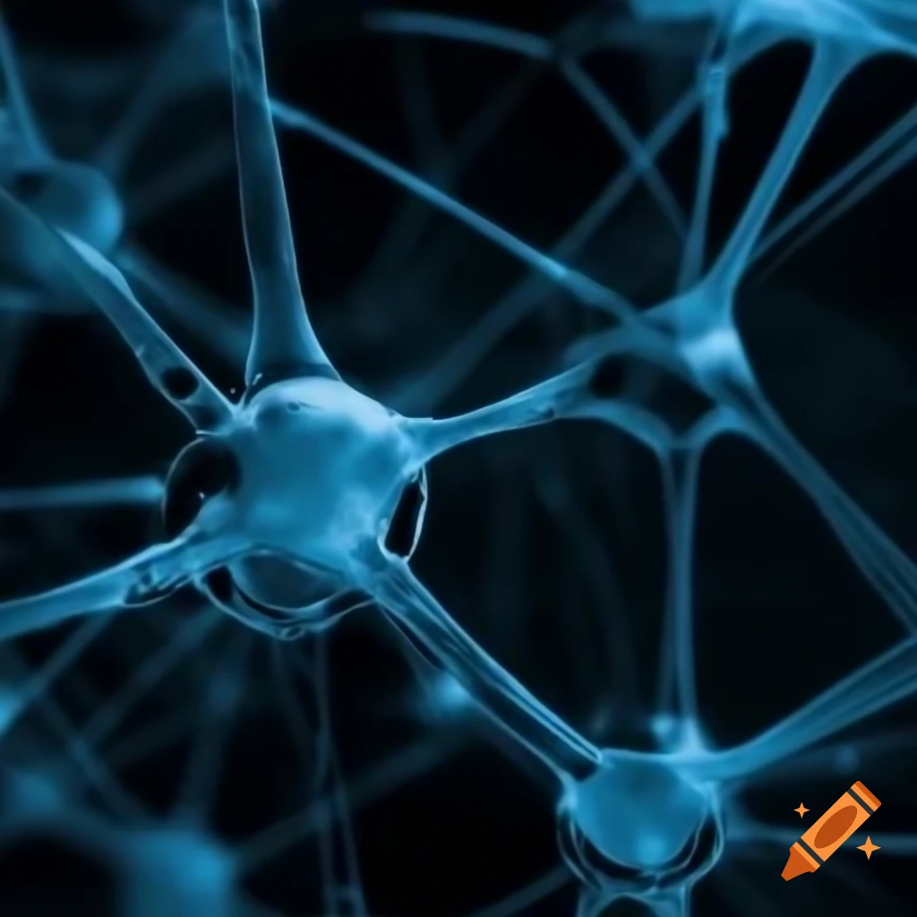 Human-machine interface with neuronal nodes and gears on dark background