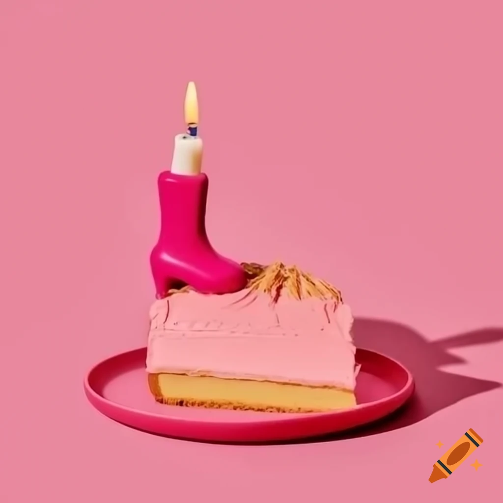 Slice of Pink Boot cake with a candle on top