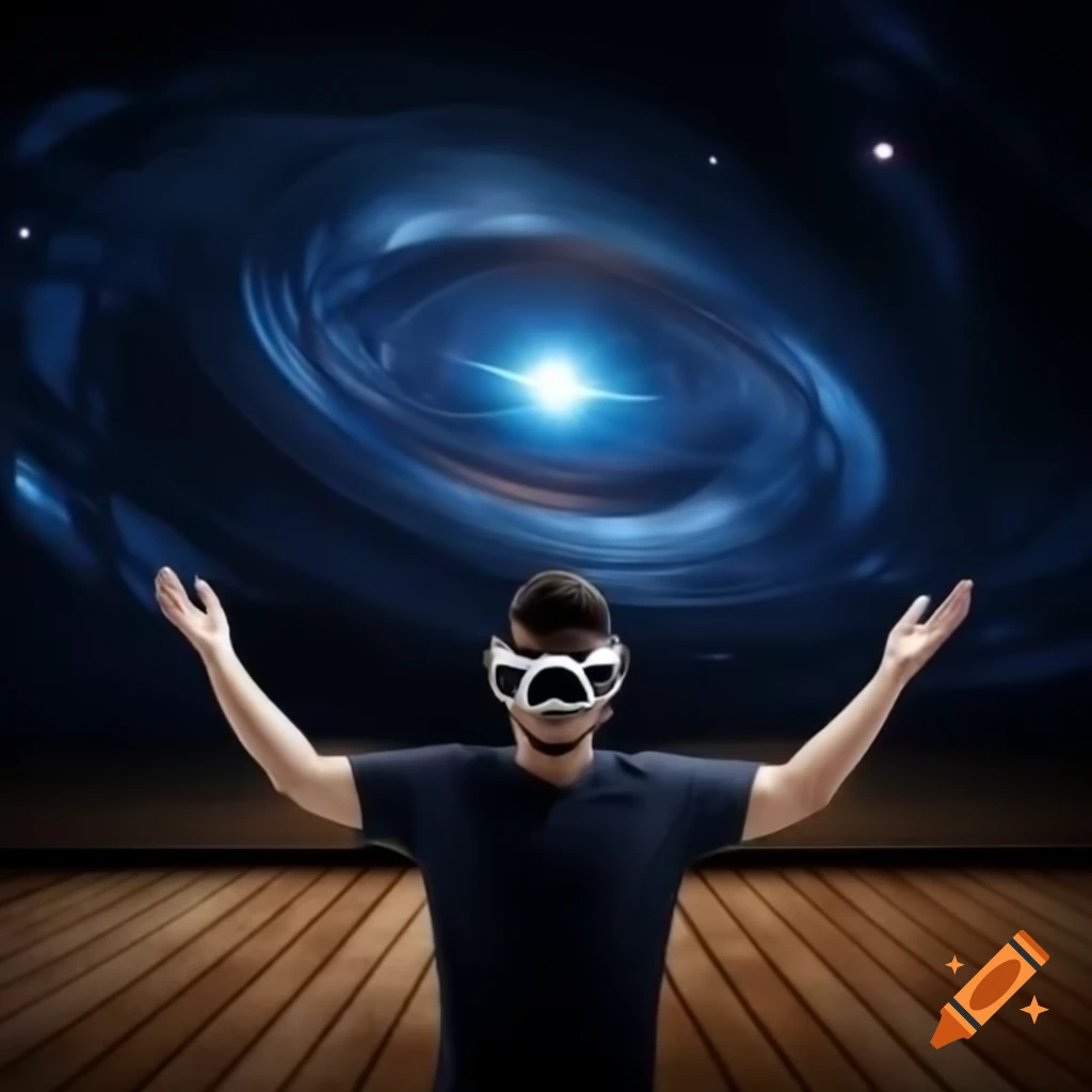 Cosmic surreal scene featuring Dream Weaver Joseph and Super Computer Deep Thought