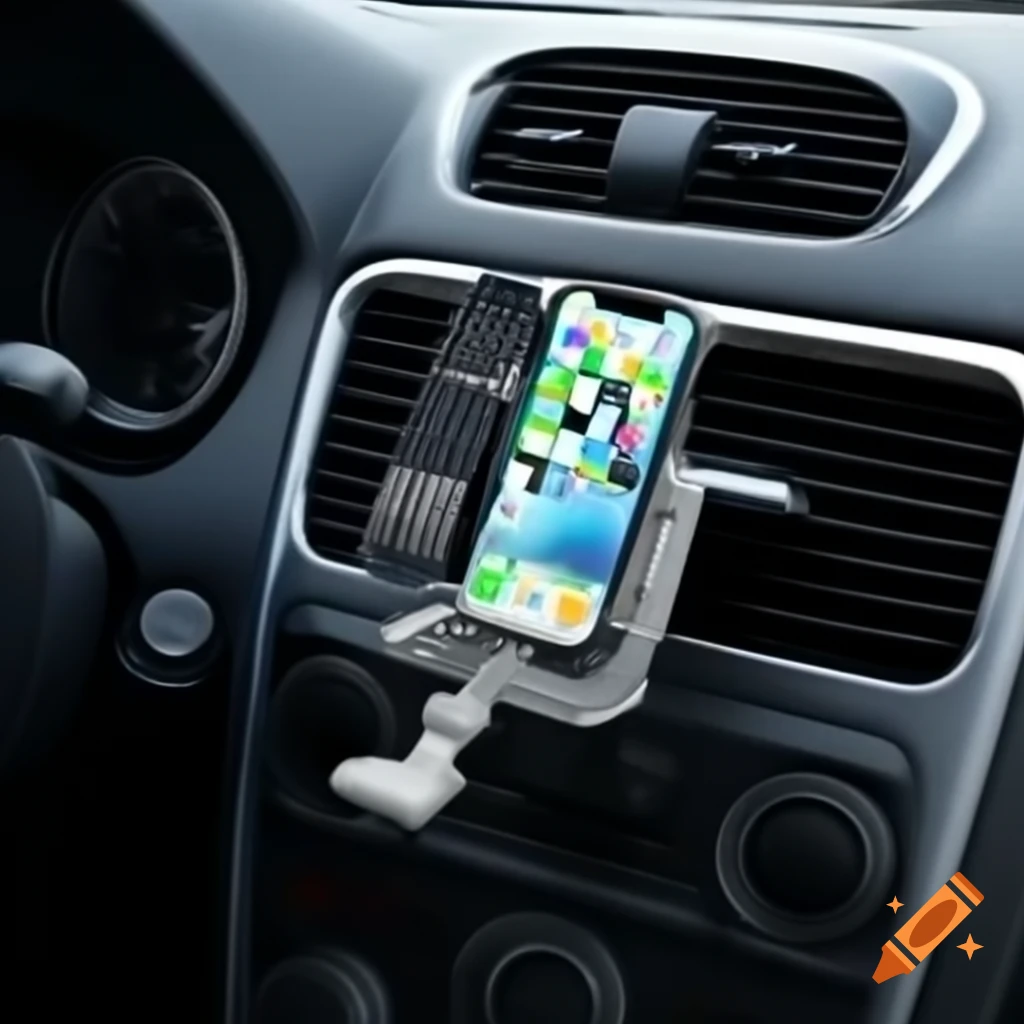 iPhone magnetically attached to phone holder in car for advertisement