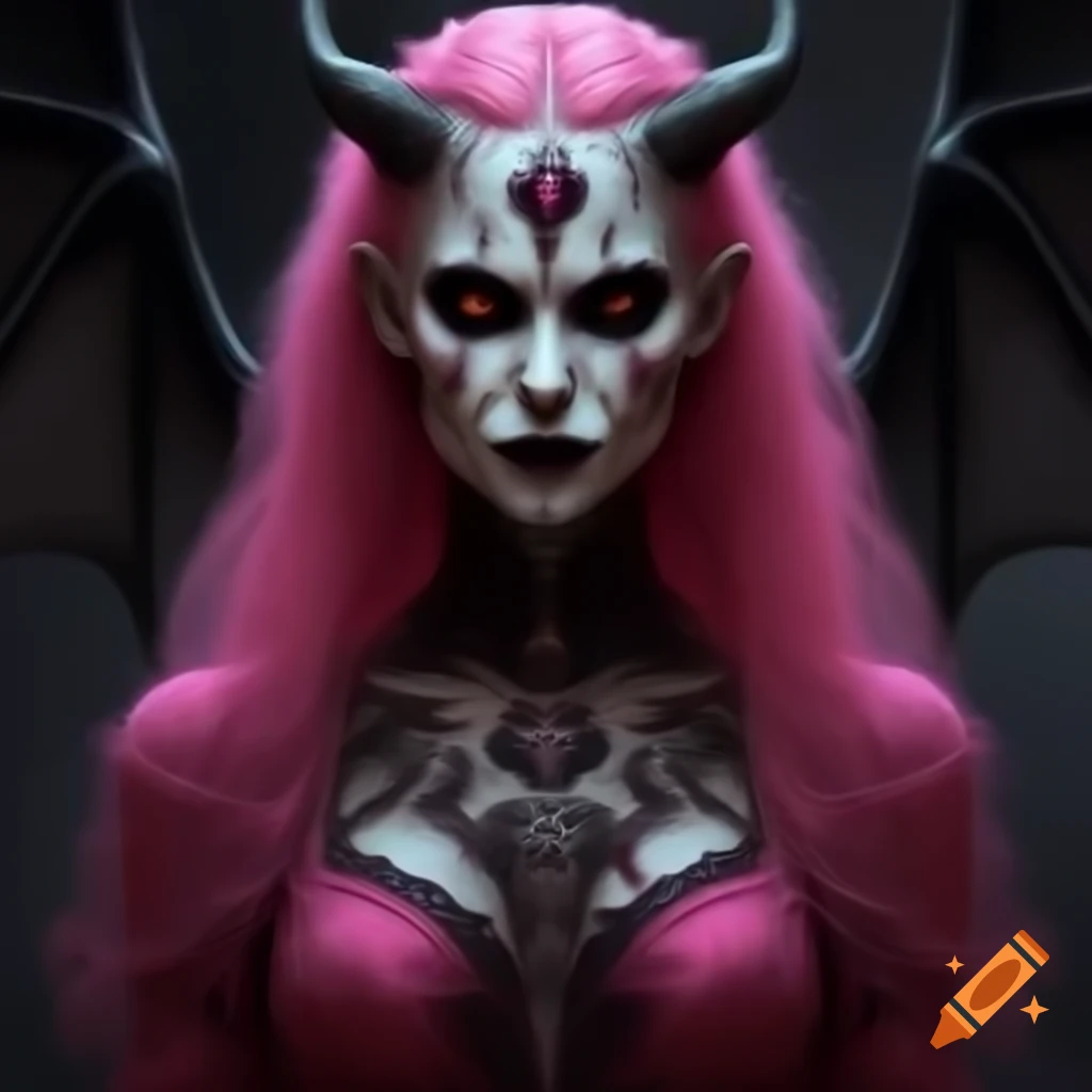 Gothic female demon in pink attire