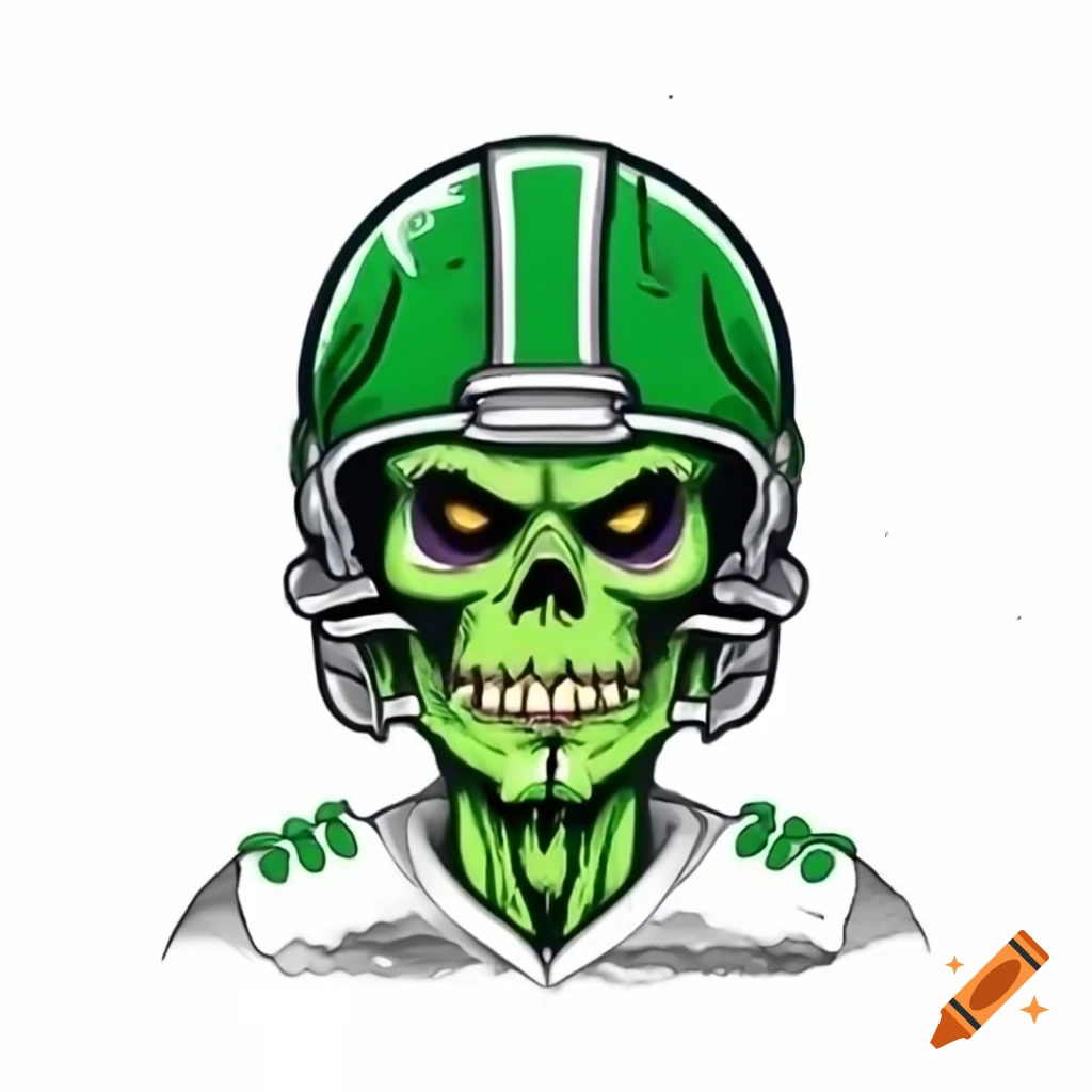 Zombie in green football helmet and uniform