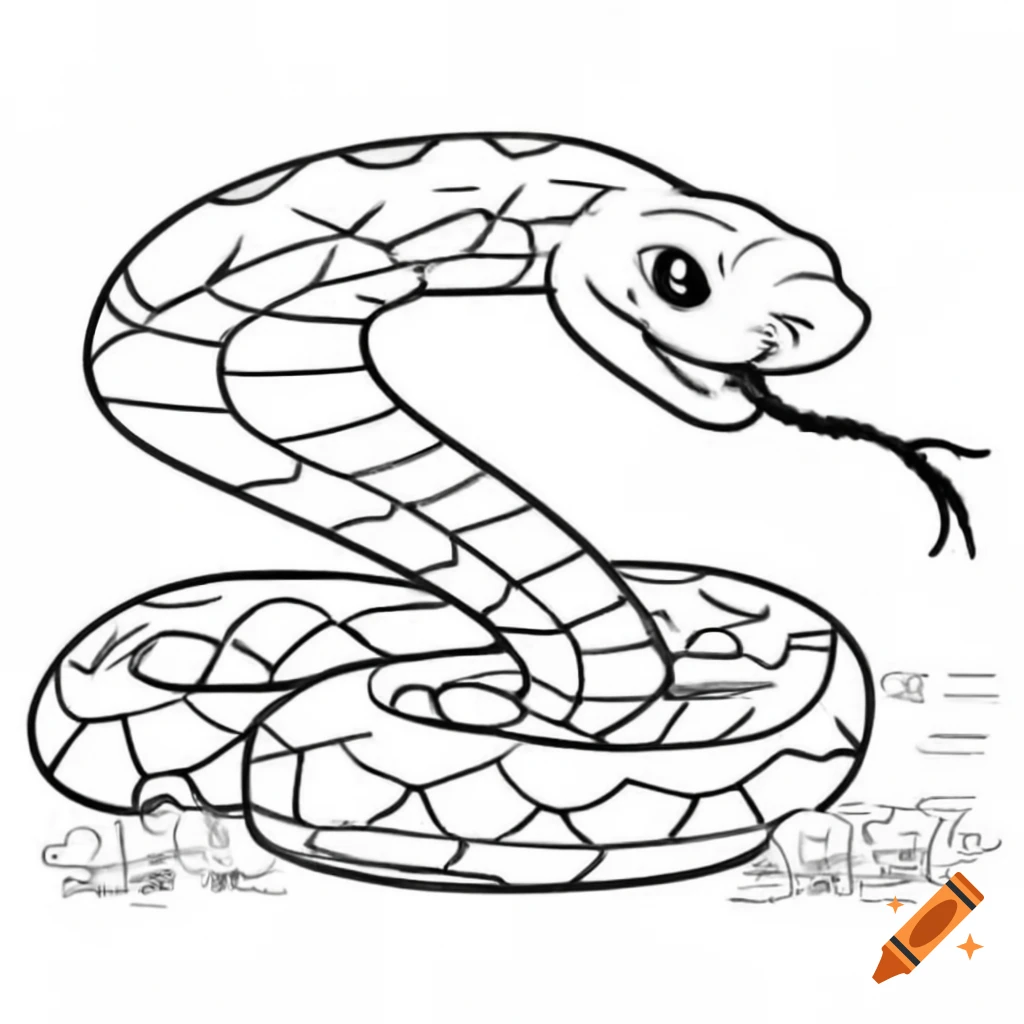 Black and white coloring picture of a snake on white background on craiyon