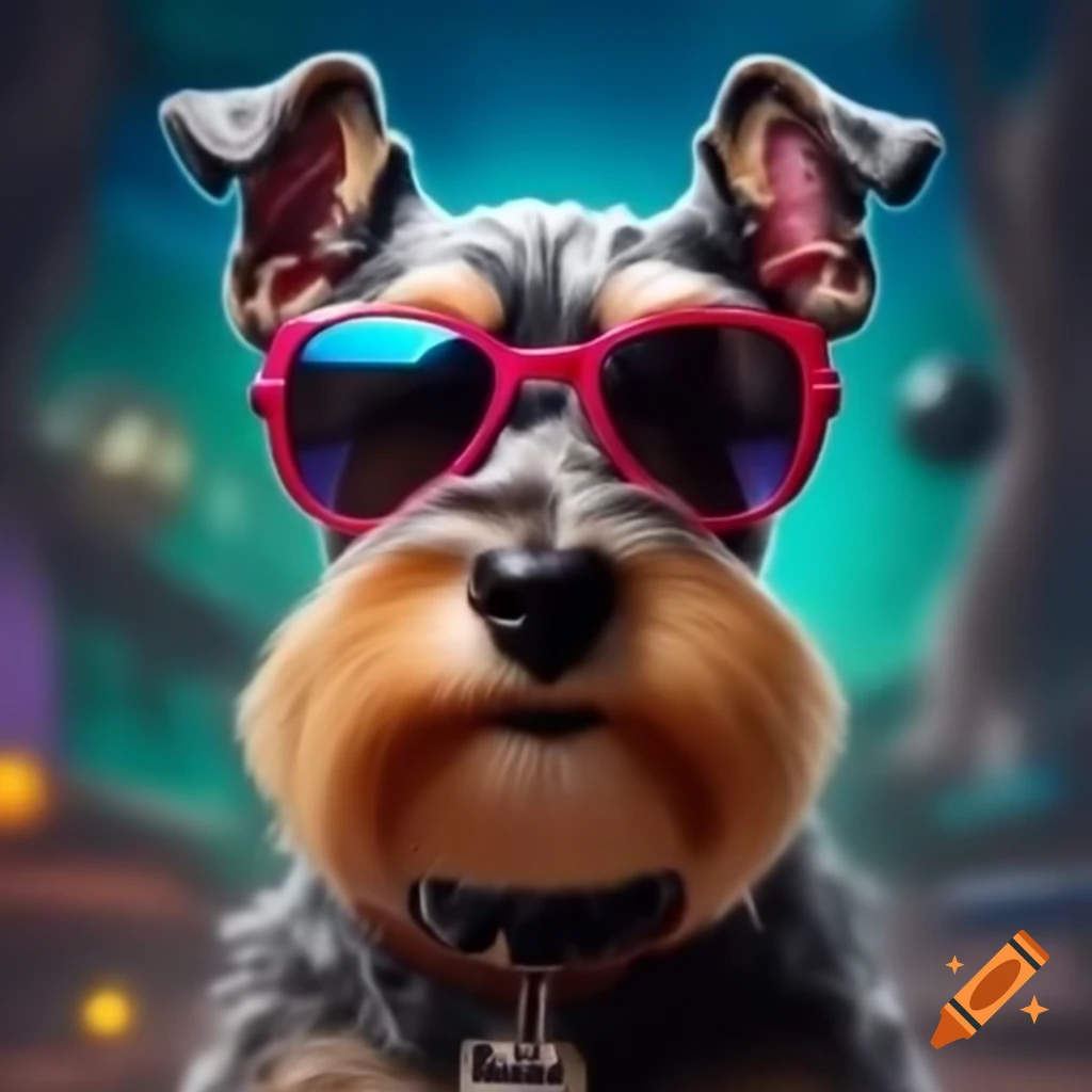 Rapping schnauzer wearing sunglasses and jewelry for album cover
