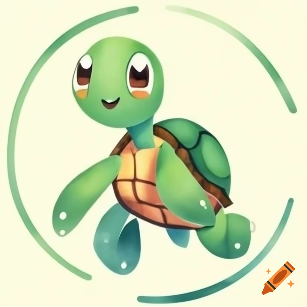 Cartoon-style turtle moving arms in circular motion, watercolor effect